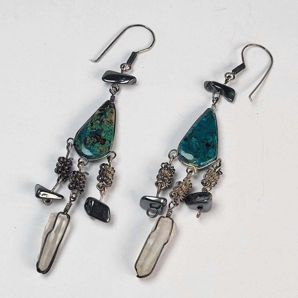 Southwest Blue Turquoise Earrings Dangle Chandelier French Wire 925 Jewelry